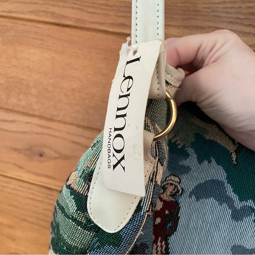 Lenox Tapestry Scene Tote in Green, Blue, Cream - Picture 5 of 6